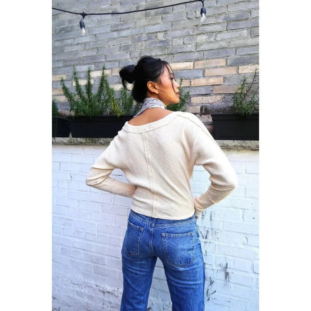 Free People Lupine Tee Top Sugar Cookie Beige Knit Cotton Boho XS NWT $68_4